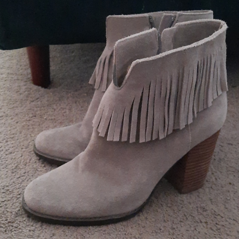 Grey Neiman Marcus Fringe Boots